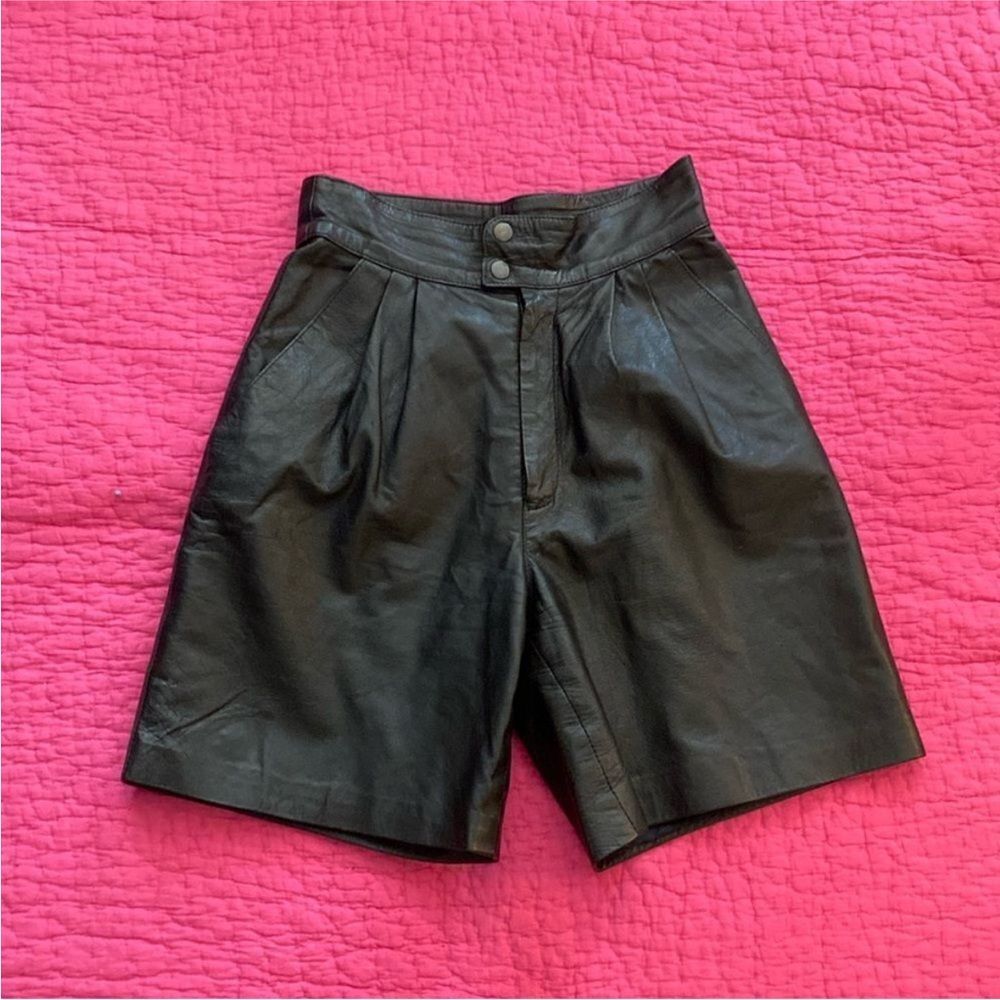 Genuine Leather Black  Bermuda Shorts, US2